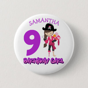Macaron Rond 5 Cm Girl Parrot Anniversaire fête pirate Bouton
