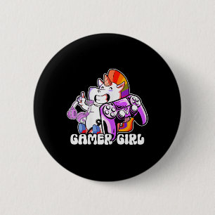 Macaron Rond 5 Cm Girl Unicorn Gaming mignon Vidéo Jeu Lover Cool