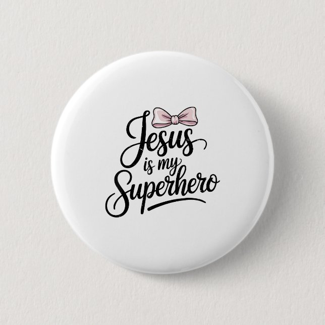 Macaron Rond 5 Cm Girls Jesus Is My Superhero Christian Toddler Sist (Devant)
