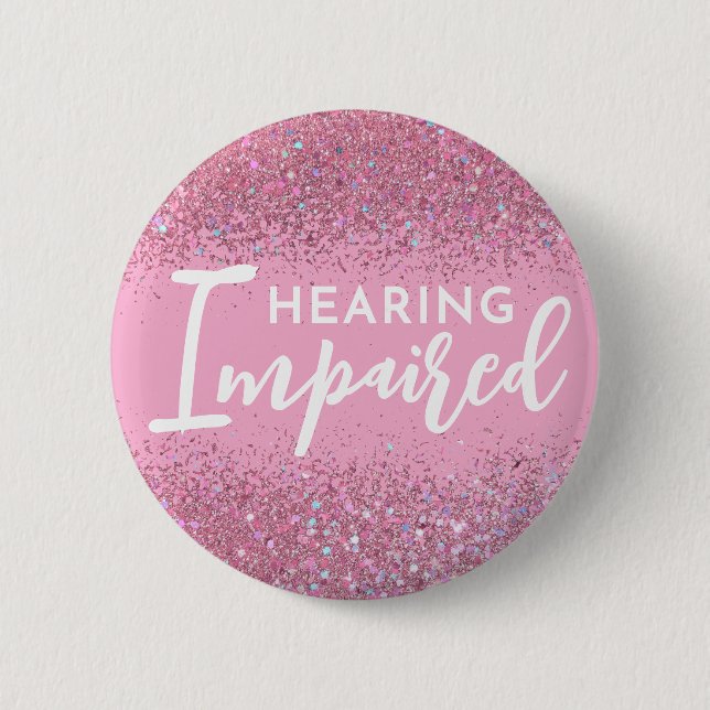 Macaron Rond 5 Cm Girly Pink Glitter Script Hearing Impaired (Devant)