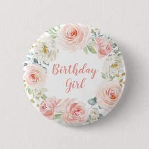 Macaron Rond 5 Cm Girly rougissent anniversaire floral d'or rose le
