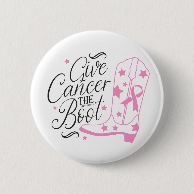 Macaron Rond 5 Cm Give Breast Cancer The Boot Pink Ribbon Awareness (Devant)