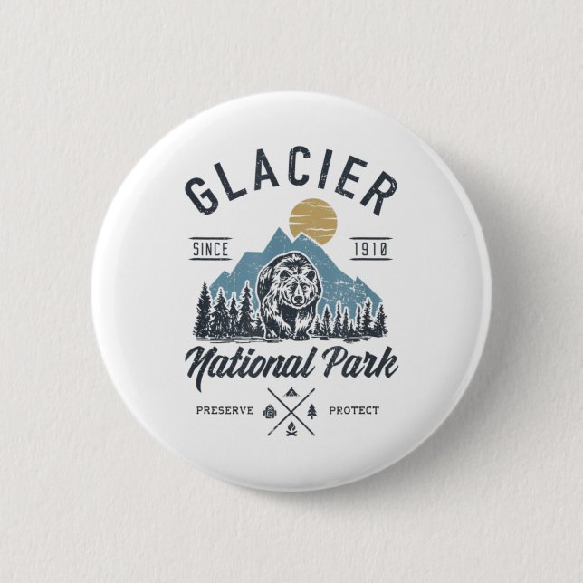 Macaron Rond 5 Cm Glacier National Park novlelty Road trip Montana T (Devant)