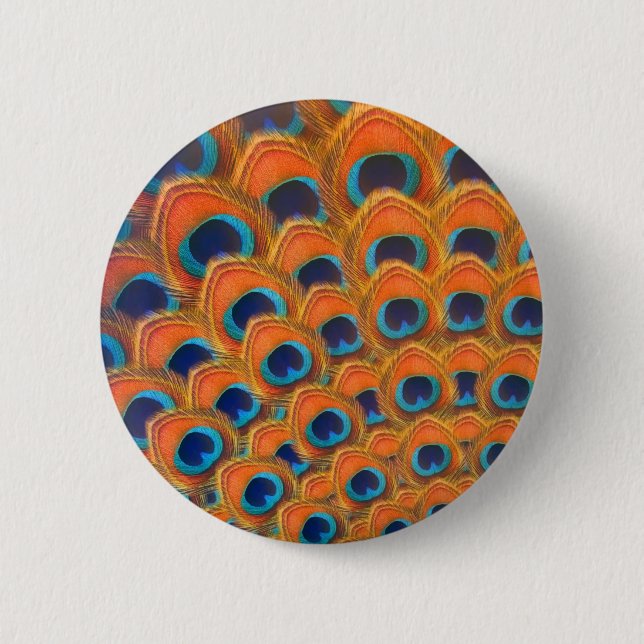 Macaron Rond 5 Cm Glam Boho Orange Blue Peacock Plumes (Devant)