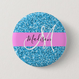 Macaron Rond 5 Cm Glam Ciel Bleu Rose Paillettes Paillettes Nom Mono