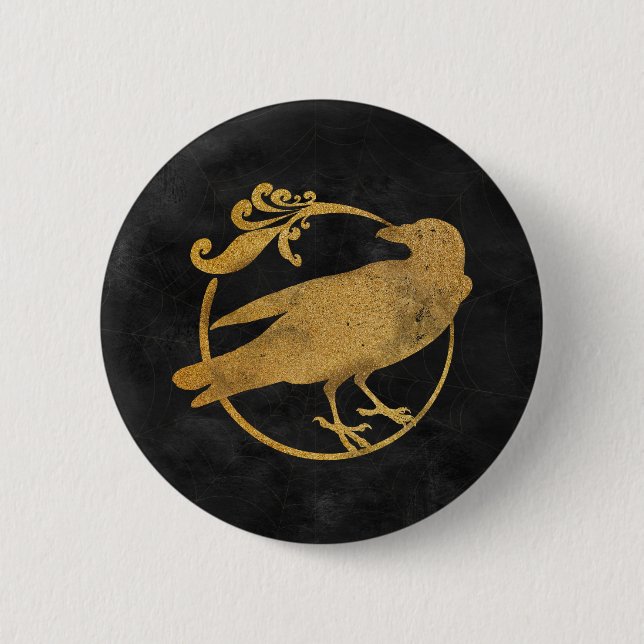 Macaron Rond 5 Cm Glam gothique | Bouton | Corbeau | Noir (Devant)