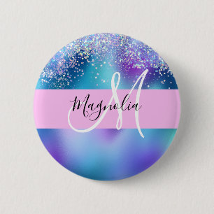 Macaron Rond 5 Cm Glam Holographique Sirène Paillettes Étincelle Mon
