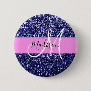 Macaron Rond 5 Cm Glam Navy Parties scintillant rose bleue Éclats No