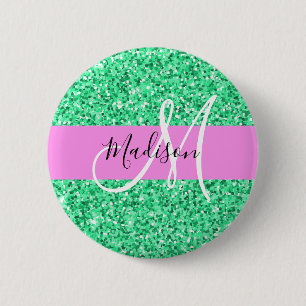 Macaron Rond 5 Cm Glam rose et Parties scintillant verte éclaboussen