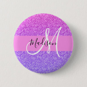 Macaron Rond 5 Cm Glamour Rose Violet Paillettes Brillant Dégradé Mo