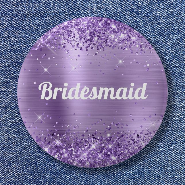 Macaron Rond 5 Cm Glitter Lumière Purple Phuile Bridesmaid (Glittery Light Purple Foil Bridesmaid Button)