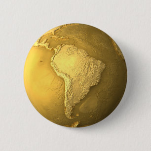 Macaron Rond 5 Cm Globe d'or - la terre en métal. L'Amérique du Su
