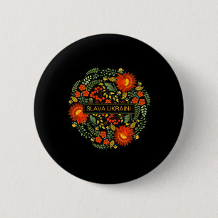 Macaron Rond 5 Cm Gloire à l'Ukraine Peinture de Petrykivka-gloire à