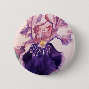 Macaron Rond 5 Cm Glorioues Purple Iris Aquarelle Peinture