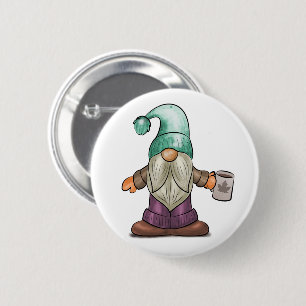 Macaron Rond 5 Cm Gnome de automne mignonne avec Mug de café