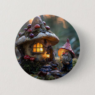 Macaron Rond 5 Cm Gnome et une maison de champignons, design imagina