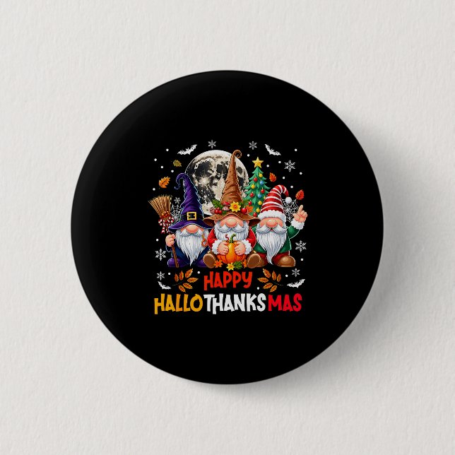 Macaron Rond 5 Cm Gnome Hallothanksmas Halloween Thanksgiving Christ (Devant)