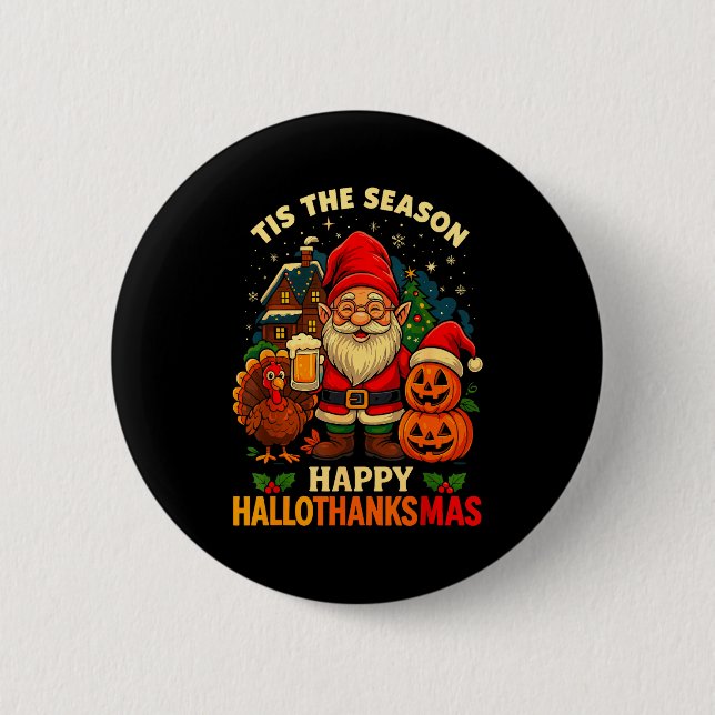 Macaron Rond 5 Cm Gnome Happy Hallothanksmas Shirt Halloween Thanksg (Devant)