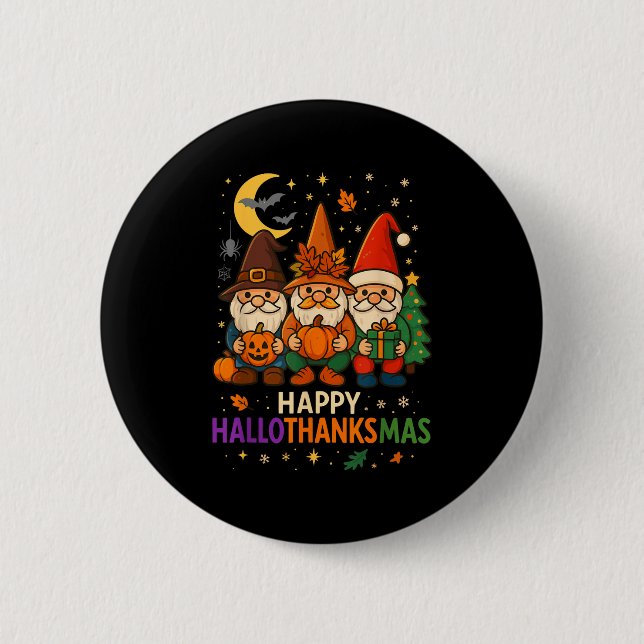 Macaron Rond 5 Cm Gnome Joyeux Hallothanksmas Chemise Thanksgiving N (Devant)