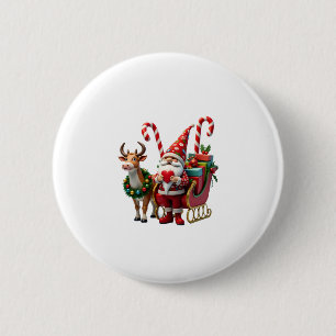 Macaron Rond 5 Cm Gnome Lumière de Noël Père Noël Chevauchant le Tra