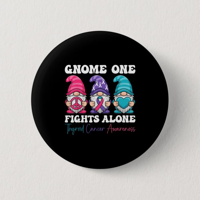 Macaron Rond 5 Cm Gnome One Fights Alone - Christmas Thyroid Cancer  (Devant)