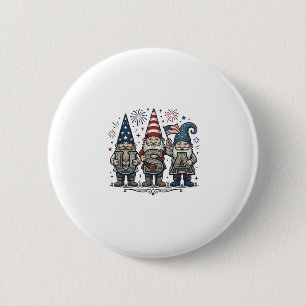Macaron Rond 5 Cm Gnome Patriotique USA Vintage Chemise du Quatre Ju