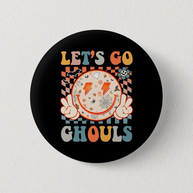 Macaron Rond 5 Cm Go Ghouls Hippie Smile Face Retro Halloween (Devant)