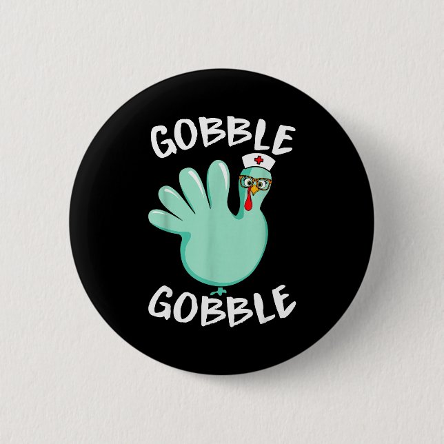 Macaron Rond 5 Cm Gobble Gobble Funny Turkey Glove Thanksgiving Nurs (Devant)