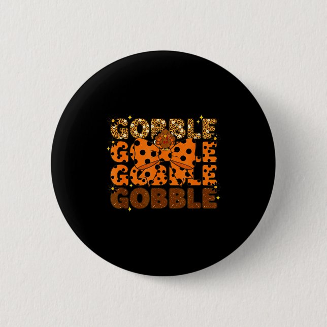 Macaron Rond 5 Cm Gobble Gobble Gobble Thanksgiving Turkey Leopard B (Devant)