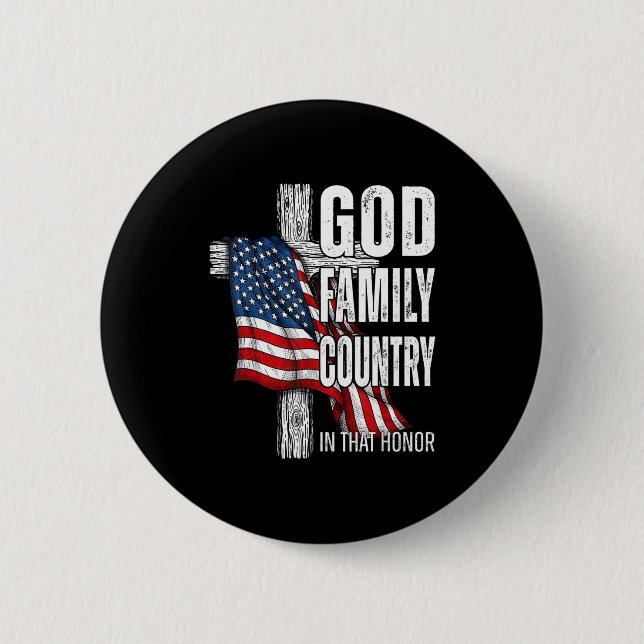 Macaron Rond 5 Cm God Family Country American Flag Christian Patriot (Devant)