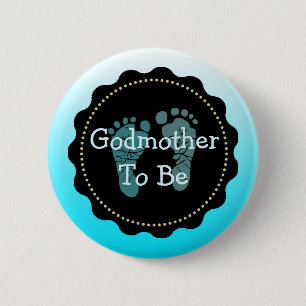 Macaron Rond 5 Cm Godmotherr à être bouton bleu de baby shower de
