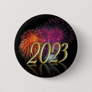 Macaron Rond 5 Cm Gold Bonne année 2023 Fireworks