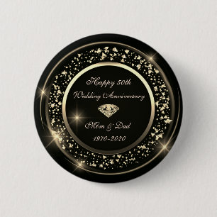 Macaron Rond 5 Cm Gold Diamond brillant noir 50e anniversaire Mariag