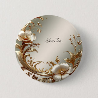 Macaron Rond 5 Cm Gold Floral Button