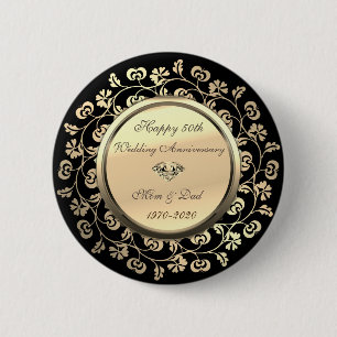 Macaron Rond 5 Cm Gold Floral Diamond 50e anniversaire Mariage