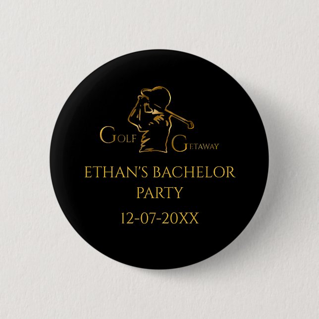 Macaron Rond 5 Cm Gold Golfer Golf Trip Golf Bachelor Party (Devant)