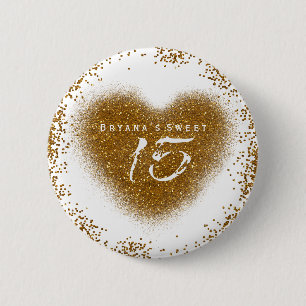 Macaron Rond 5 Cm Gold Parties scintillant Coeur 15 Quinceincera Ann