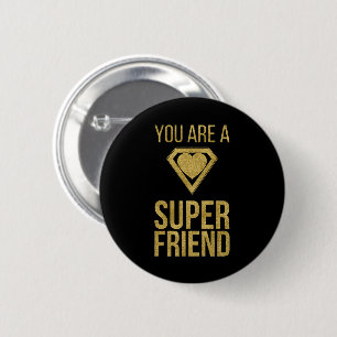 Macaron Rond 5 Cm Gold Superhero Friend Valentine Button