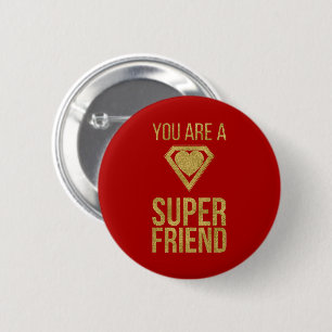 Macaron Rond 5 Cm Gold Superhero Friend Valentine Button Rouge