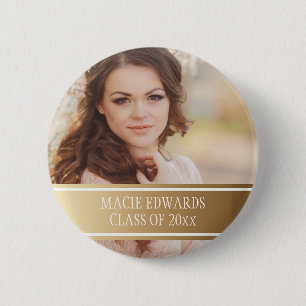 Macaron Rond 5 Cm Gold White Graduation Photo Année d'études