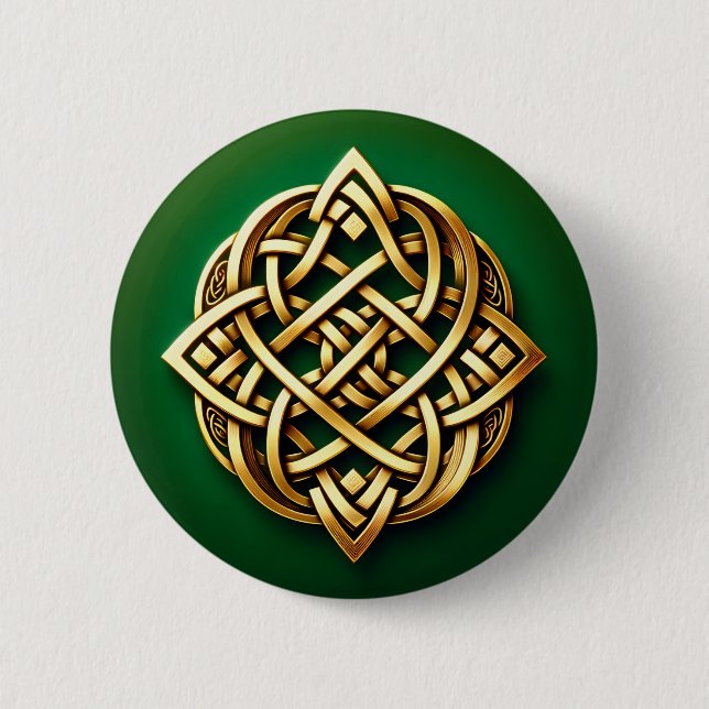 Macaron Rond 5 Cm Golden Celtic noeud sur vert (Devant)