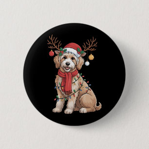 Macaron Rond 5 Cm Golden Doodle Magnifique Renne Arbre de Noël