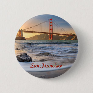 Macaron Rond 5 Cm Golden Gate Bridge à San Francisco au coucher du s