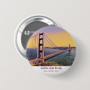 Macaron Rond 5 Cm Golden Gate Bridge San Francisco Peinture Vintage