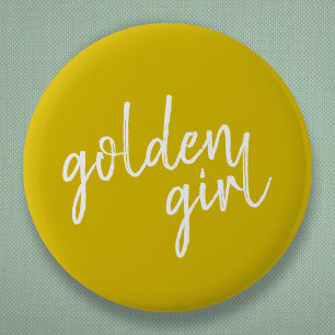 Macaron Rond 5 Cm Golden Girl   Script Gold moderne