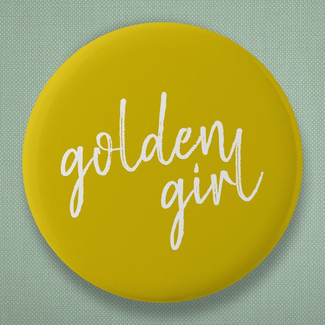Macaron Rond 5 Cm Golden Girl | Script Gold moderne (Créateur téléchargé)