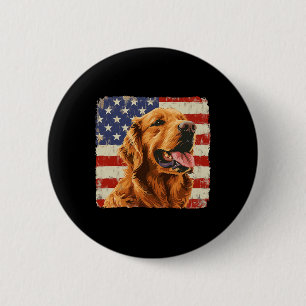 Macaron Rond 5 Cm Golden Retriever Chien Amérique Flag Chemise indép
