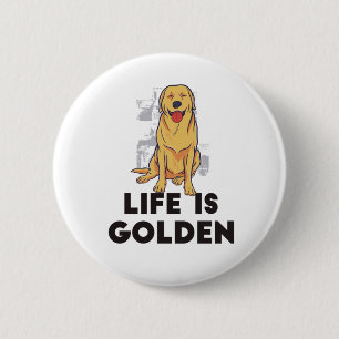 Macaron Rond 5 Cm Golden Retriever Dog - La vie est dorée