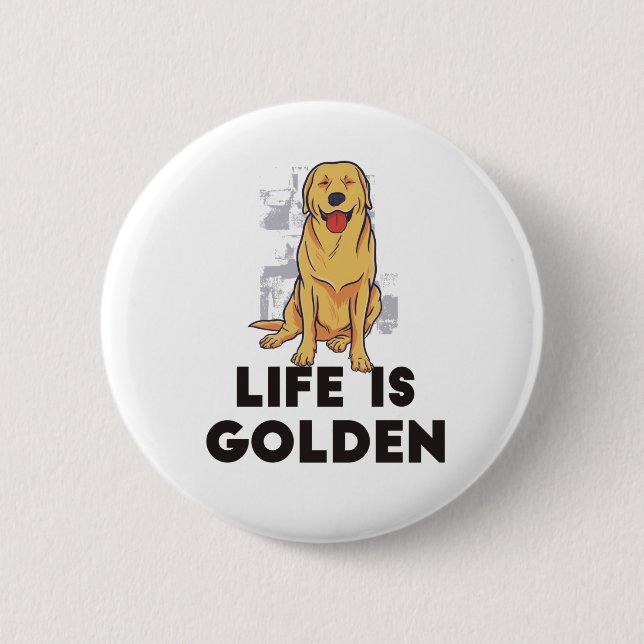 Macaron Rond 5 Cm Golden Retriever Dog - La vie est dorée (Devant)