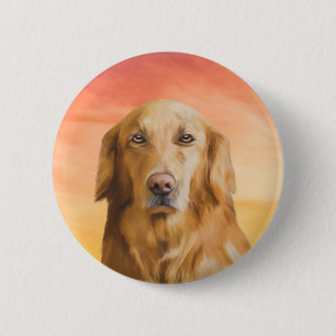 Macaron Rond 5 Cm Golden Retriever Dog Water Color Art Peinture à l'